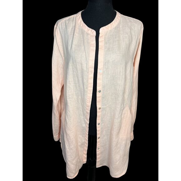 TechTools Tops - SIGRID OLSEN LINEN Button-Down Long Sleeve Tunic Shirt Womens L Peach CASUAL